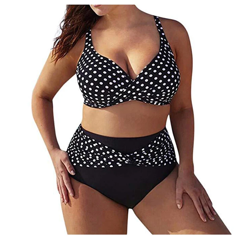 

Новинка 2021, женский купальник с принтом в горошек, женский купальник большого размера, женский купальный костюм из двух частей, бикини, купа...