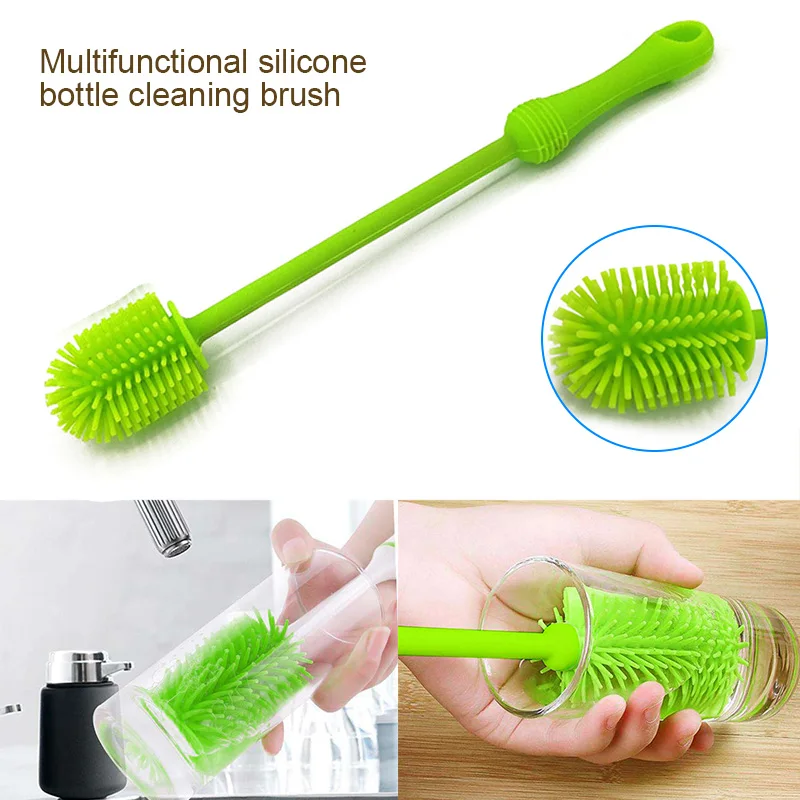 

Portable Silicone Bottle Brush Multi-functional Cleaning Brush with Long Handle for Baby Bottles PW
