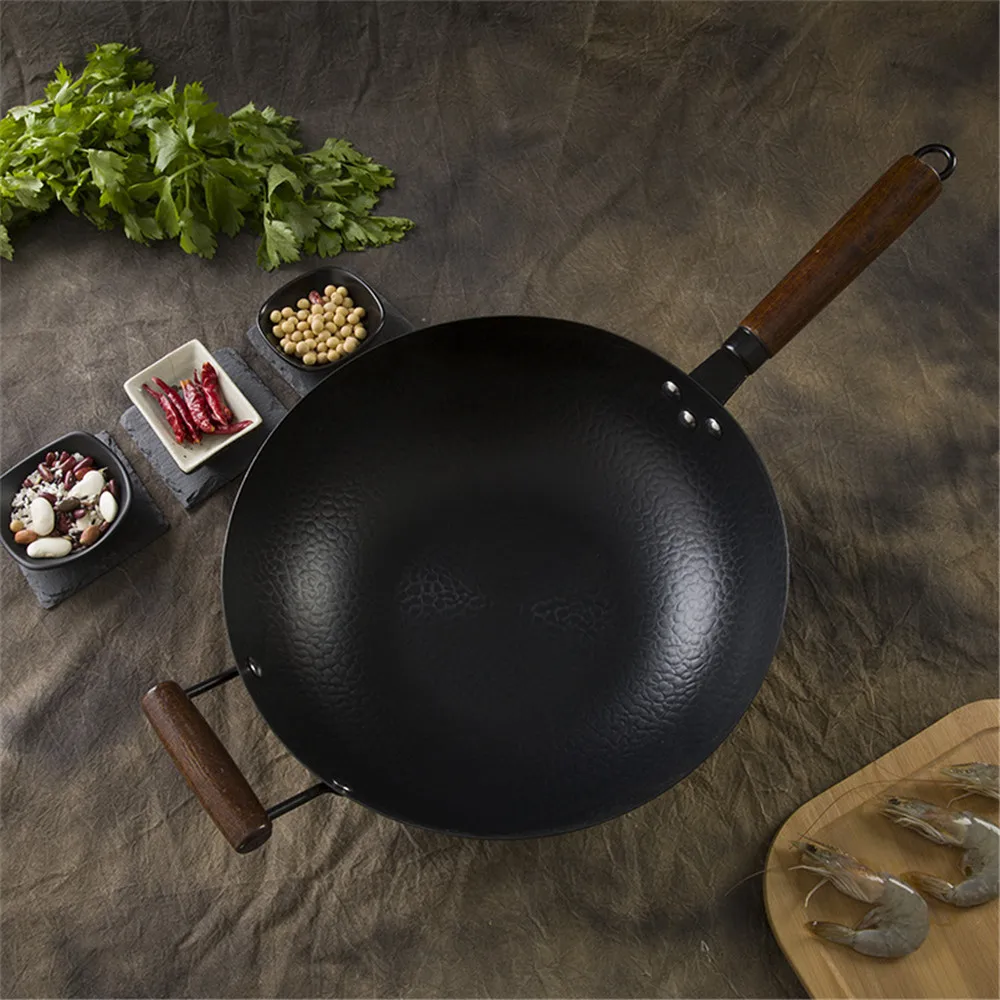 

34cm Frying Pan Cast Iron Cauldron Wok Non-stick Skillet Wok Pan Bread Pizza Egg Pan Gas Stove Pancake Pan for Home Cooking Pan