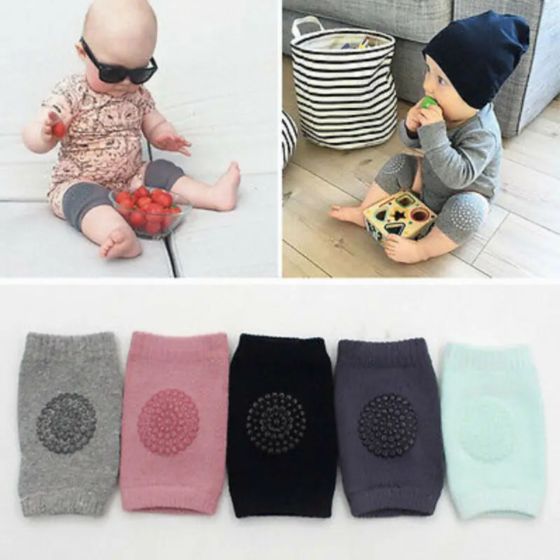 Codo antideslizante de seguridad para beb&eacute;s, rodillera para gatear, transpirable con estampado de letras, Protector de calentador para ni&ntilde;os peque&ntilde;os, 1 par-4