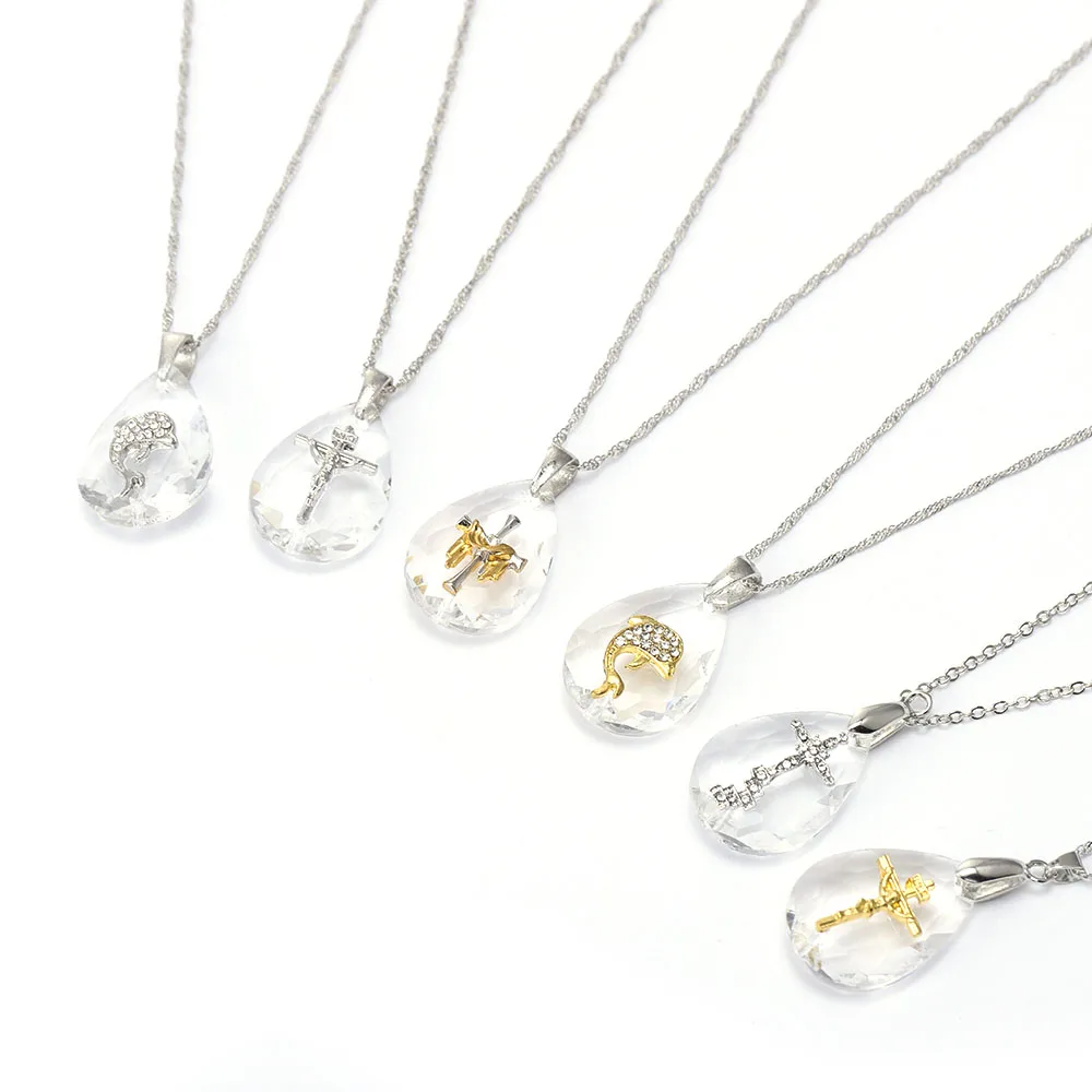 

Fashion Cross White Gold Color Pendant Necklace Crystal Jewelry Gift Statement Necklace Free Shipping