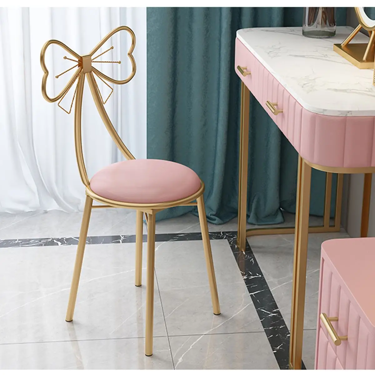 

1pcs Nordic Dressing Table Stool PU Leather/Velvet Chair Nail Salon Stool Makeup Casual Chair Cafe Bar Butterfly Lounge Chair