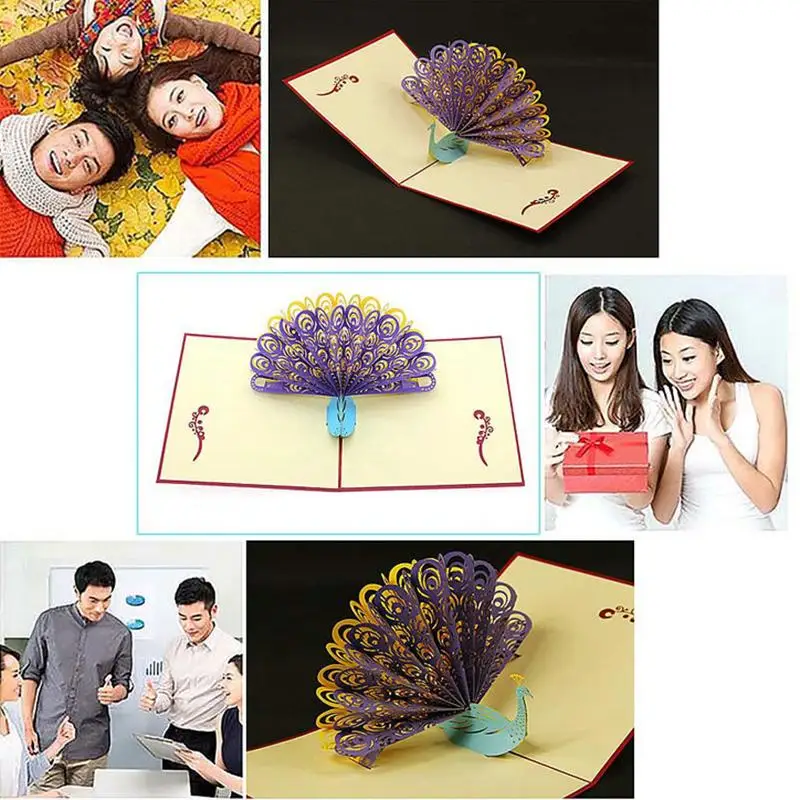 Павлин 3D вверх карты день рождения с конвертом стикер коробка животное