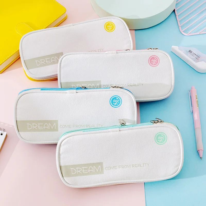 Cute Canvas Stretch Pencil Case -Double Layer and Large Capacity Box schoool Pencilcase-- Kids School stationary |