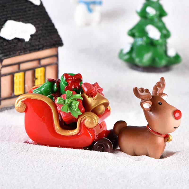 

Ornament Sleigh Micro Landscape Snow Scene Xmas Decor Dollhouse Miniature Christmas Tree Snowman Gift Box Decor