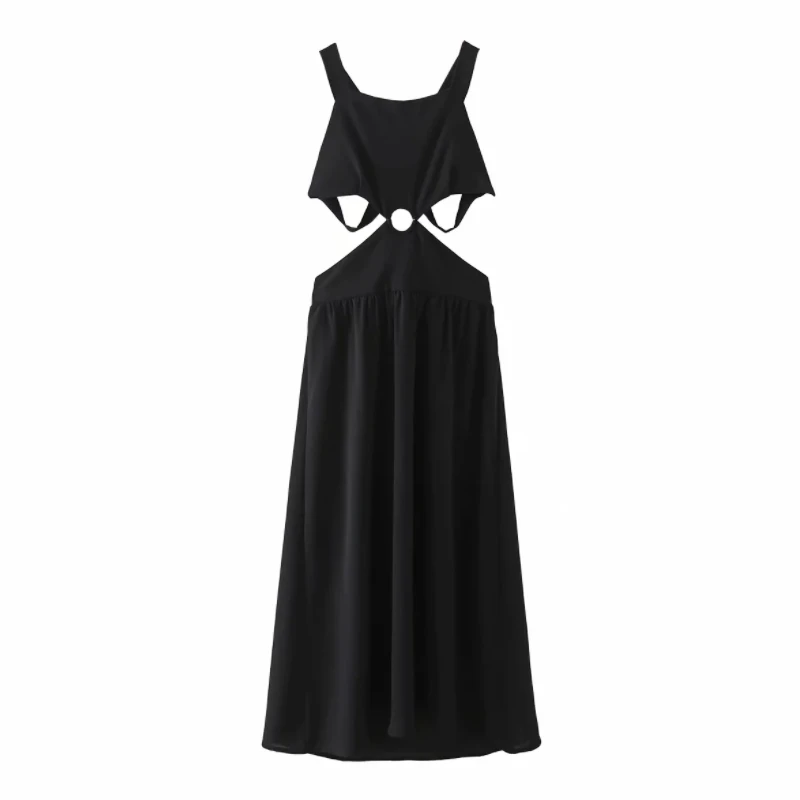 

Summer Women Black Backless Sexy Suspender Midi Dress Female Sleeveless Clothes Casual Lady Slim Vestido D7690