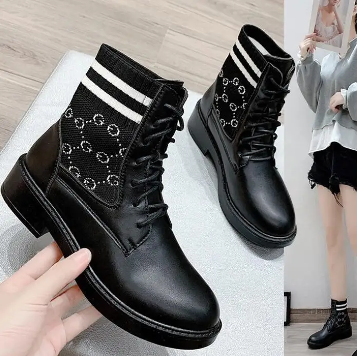 

Riding boots women's 2020 autumn and winter new lace-up mid-heel round toe short boots ladies boots women's shoes