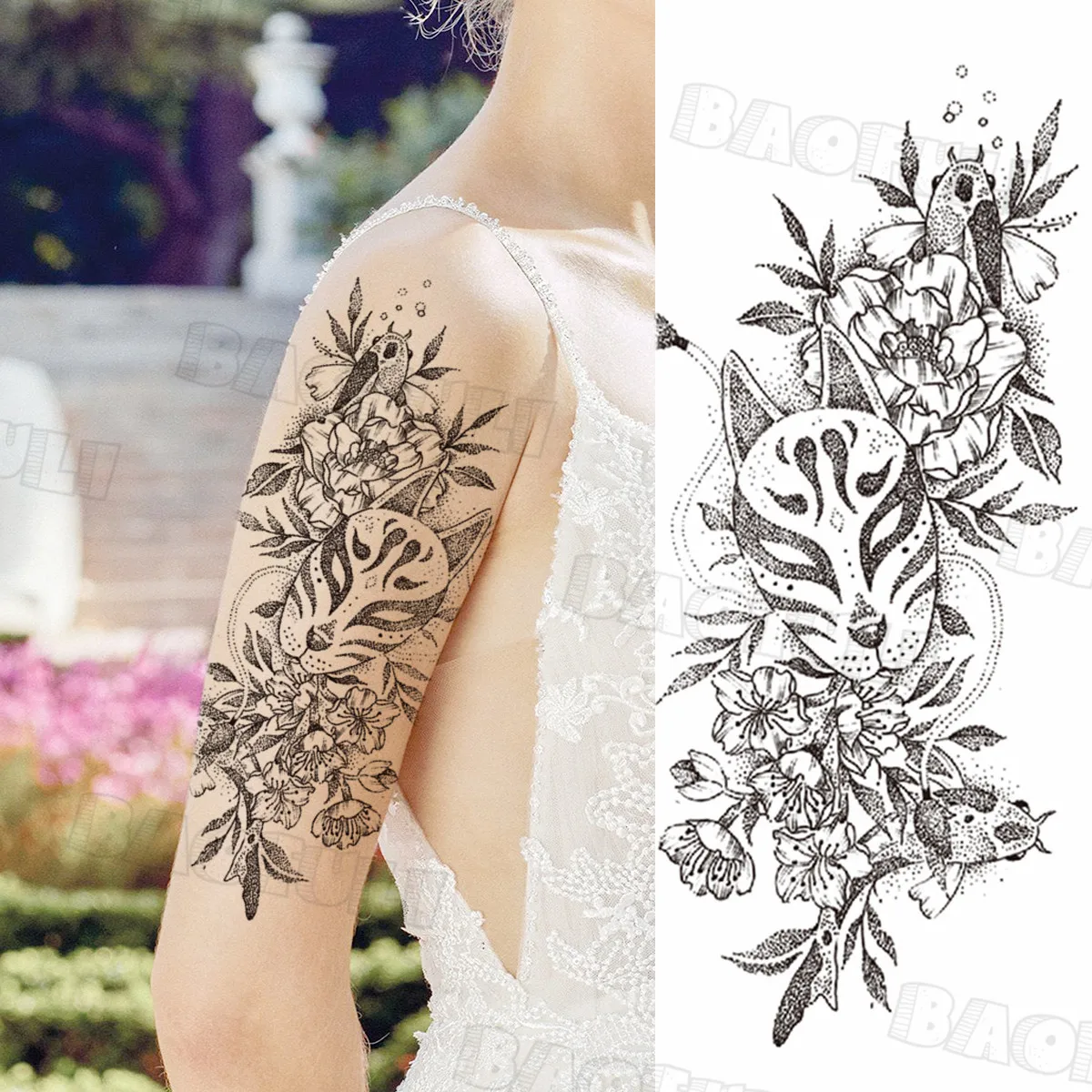 Черная хна роза мандала цветок временные татуировки для женщин взрослая Русалка