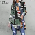 Женская Офисная рубашка Celmia с длинным рукавом, повседневная винтажная блузка с лацканами, Свободный Топ на пуговицах, 7, осень 2021