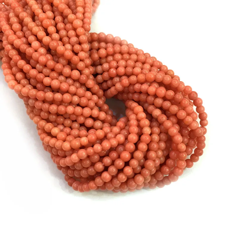 Бусины кораллового цвета из натурального камня круглой формы свободные бусины