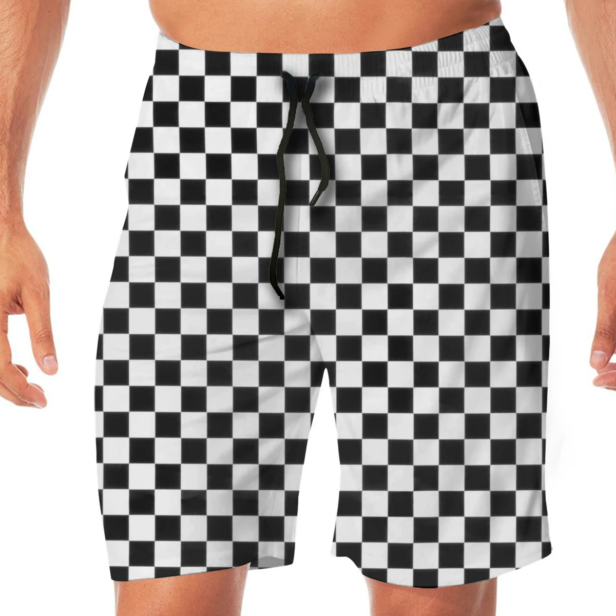 

White Black Checker Swimming Shorts For Men Swimwear Man Swimsuit Swim Trunks Summer Bathing Beach Wear