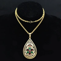 personality gold plated water drop morocco necklace hollow carved flower anniversary necklace gems long chain hip hop jewelry