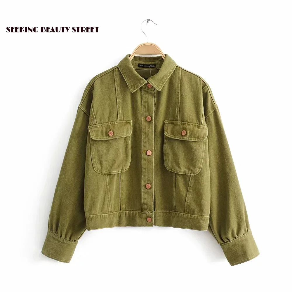 Новая куртка с карманами и отворотами длинным рукавом для осени зимы 2019 женские