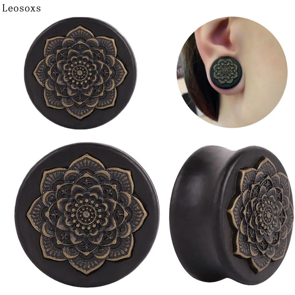 

Leosoxs 2 piece Wood auricle mandala flower ear expansion European and American earplugs retro puncture jewelry explosion