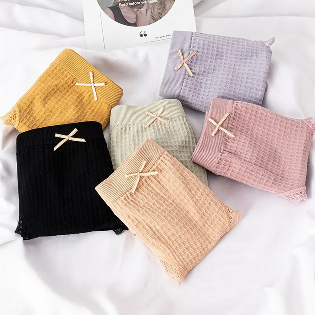 

Бесшовные трусики размера плюс для женщин, сексуальное кружевное нижнее белье с бантом, Трусики с высокой талией, женские трусы больших раз...