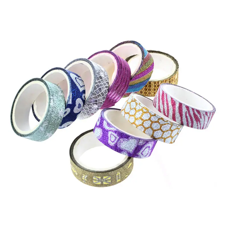 

Lot 10x DIY Self Adhesive Glitter Washi Masking Tape Sticker Craft Decor 15mmx3m