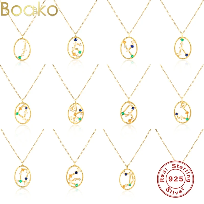 

BOAKO 100% 925 стерлингового серебра Sumber Радуга CZ зодиака кулон ожерелье 2021 трендовые Свадебные ювелирные изделия в стиле панк Рок овальной формы...