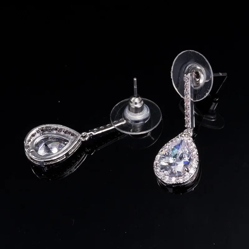 Серьги капли с белым кубическим цирконием для невесты длинные серьги подвески