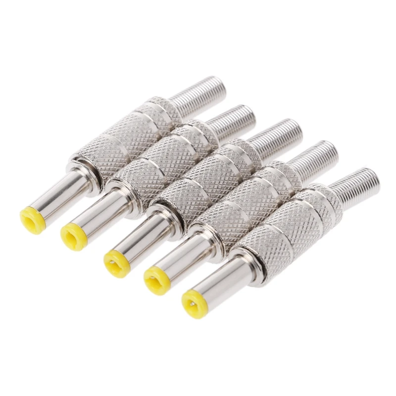 

5 Pcs Metal 5.5x2.1mm DC Power Male Plug Jack Adapter Connector with Yellow Head A0NB