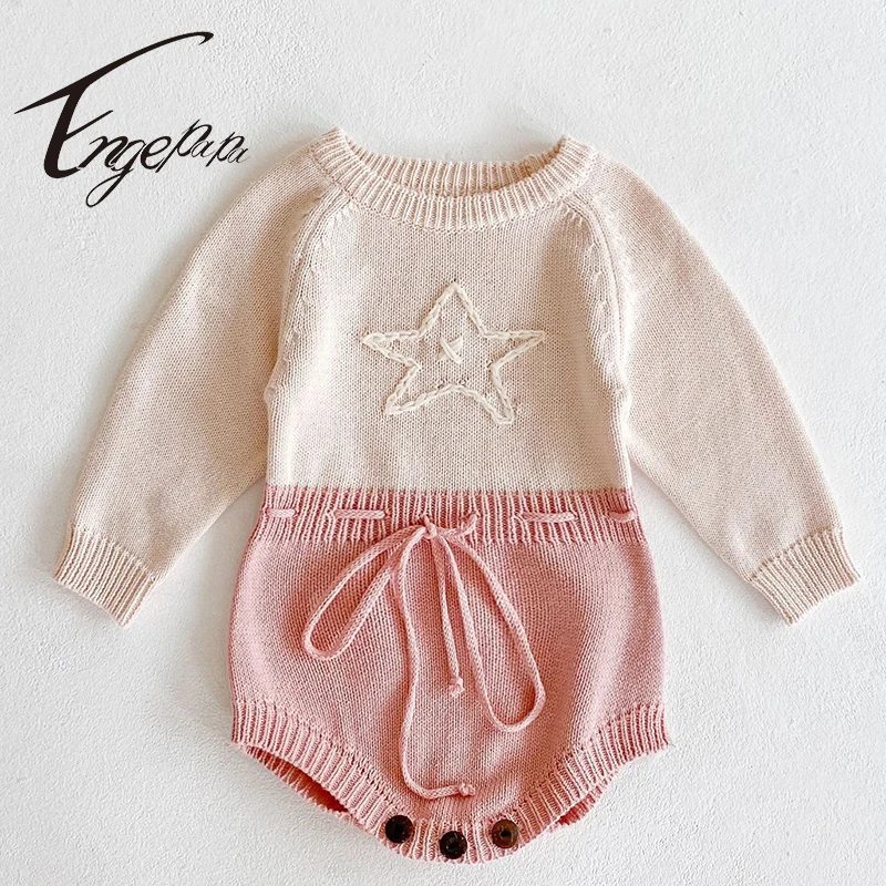 

Engepapa Handmade Star Embroidery Knitting Long Sleeve Romper Spring Autumn Newborn Baby Girls Jumpsuit Baby Girls Clothes