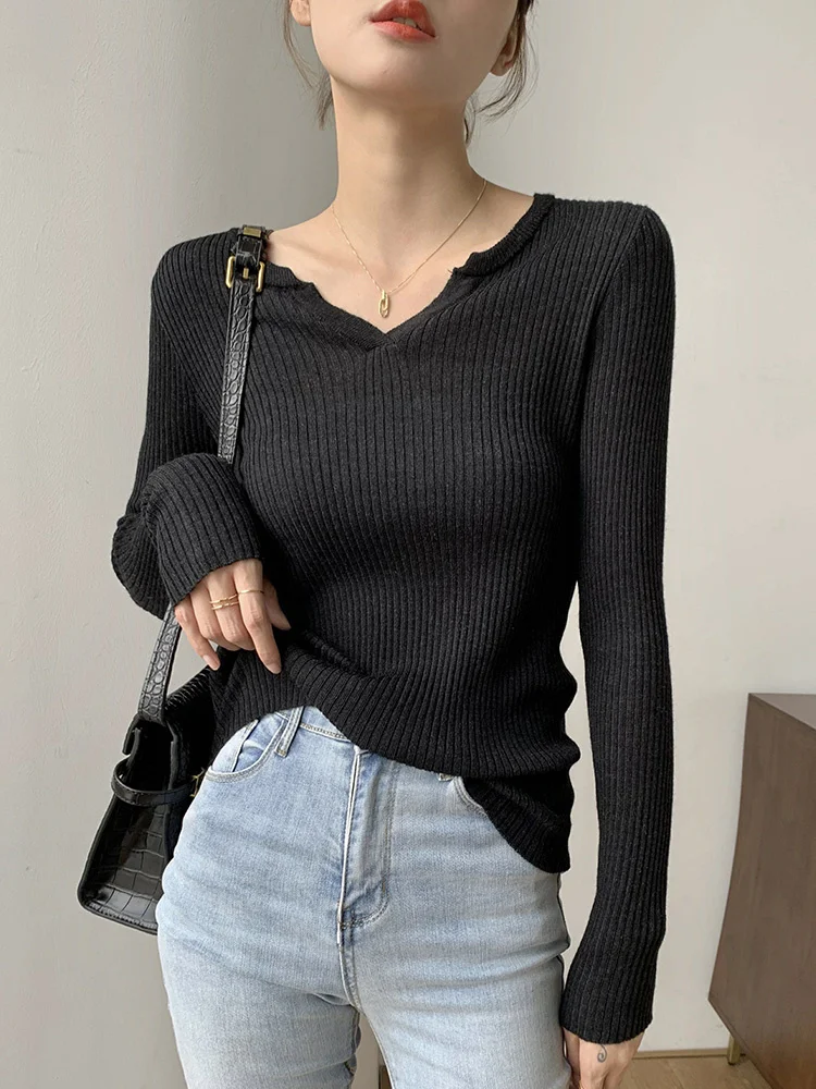 

Женская рубашка с длинным рукавом Новинка весна-осень и зима Топ с V-образным вырезом свитер с низким вырезом Женская внутренняя одежда