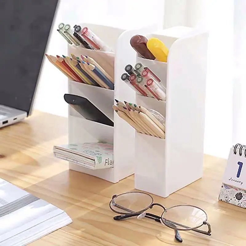 

Sharkbang 2PCS Multifunctional 4 Grid Pure Color Pen Holder Desktop Organizer Storage Box Makeup Holder School Stationery