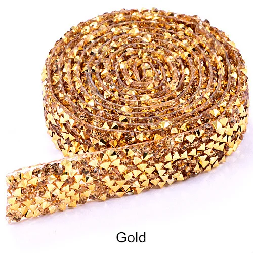 Gold 1 ярд 1,5 см ширина красочная Смола Стразы Обрезка горячей фиксации глажка стразы на сетчатой основе для DIY аксессуары для одежды B1283 - Цвет: Gold