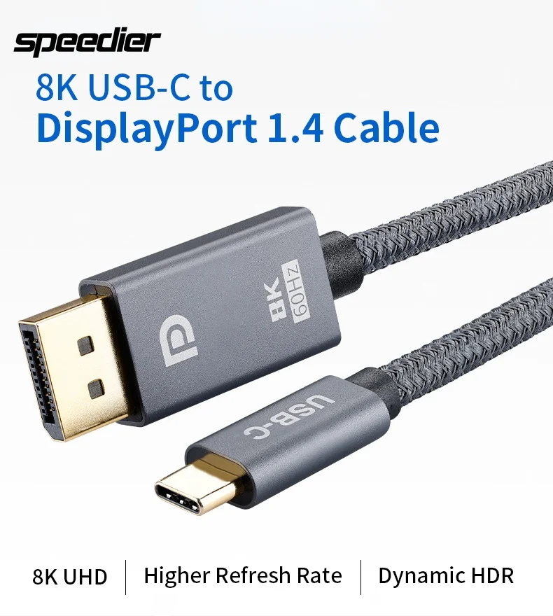 Кабель USB Type C к DP 1 4 HD 8K 60 Гц 4K 144 медный плетеный кабель DisplayPort для 2021 MacBook Pro M1 Mac Mini XPS