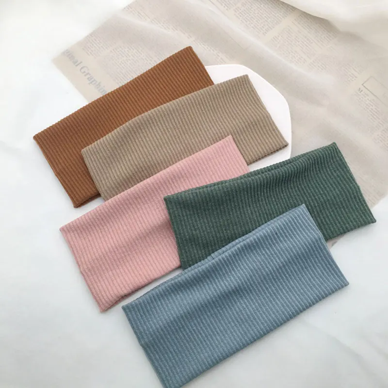 

Solid Color Women Headband Stretch Knitted Cotton Hair Band Elastic Hair Accessories Winter Warm Headwear New Ladies Headbands