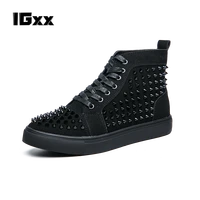 igxx mens punk canvas rivet shoes ankle boots for men skate italy european high top british rivet fashion new shoes