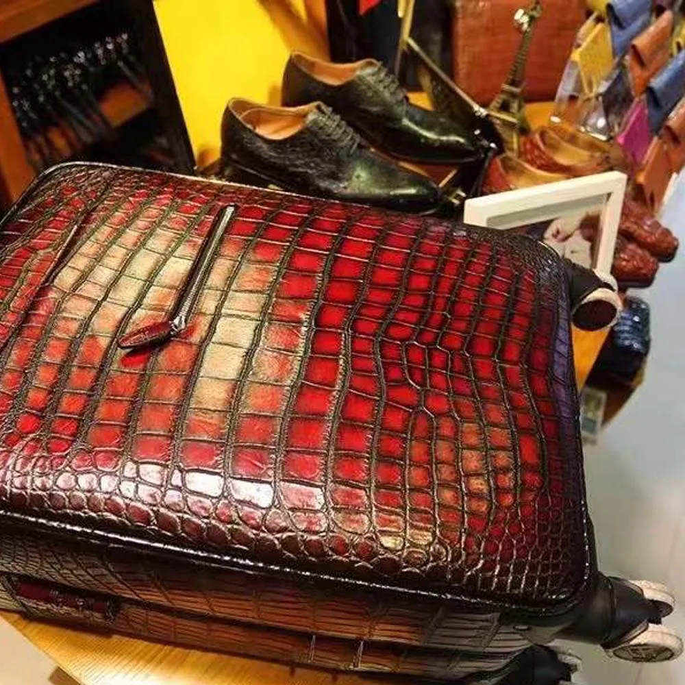 yingshang new men Luggage box men suitcase crocodile leather brush color wine red Pull rod box  Universal wheel  Password