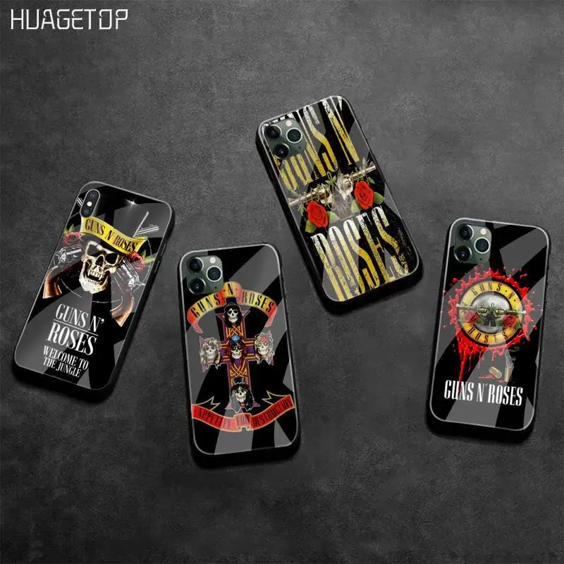 HUAGETOP Guns N Roses Soft Phone Case Cover Tempered Glass For iPhone 11 Pro XR XS MAX 8 X 7 6S 6 Plus SE 2020 case | Мобильные