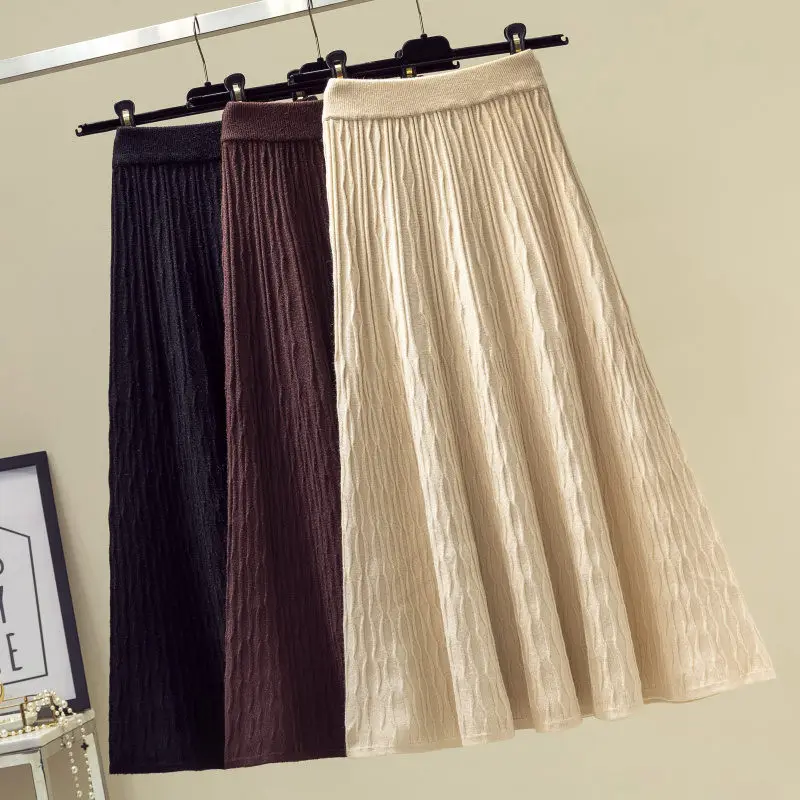 Женская трикотажная юбка с высокой талией приталенная свитер средней длины