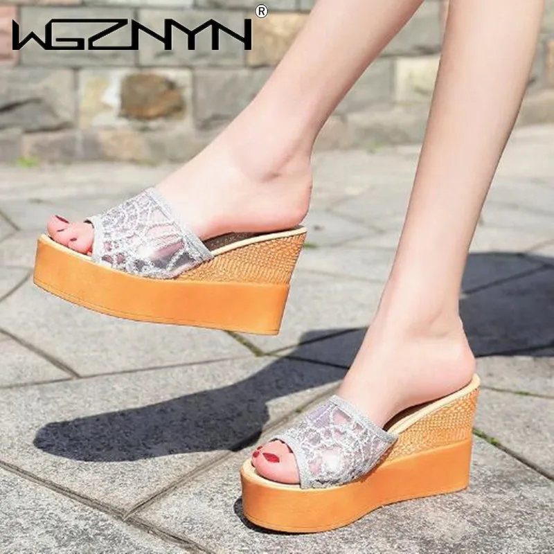 

Hot Sale Bling Women Shoes Summer Fashion Leisure Shoes Women Platform Wedges Fish Mouth Sandal Thick Bottom Slippers Women