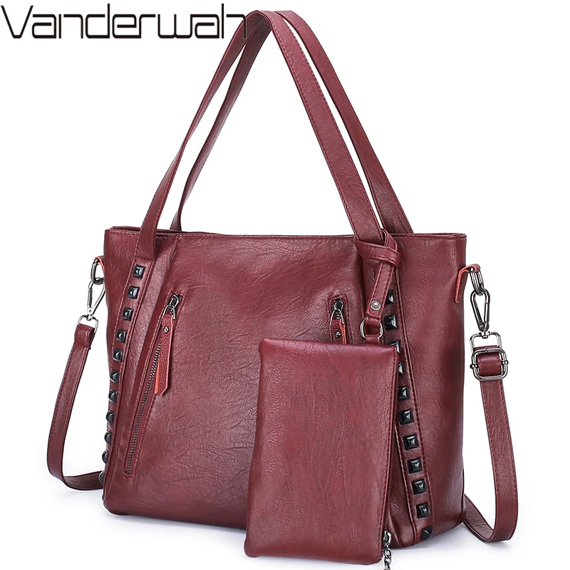 2 шт./компл. женская мягкая кожаная сумка большая Вместительная через плечо