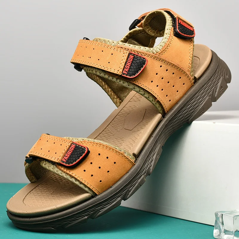 

Original Man Beach Sandals Plus Size 45 46 Summer Shoes For Men High Quality Leather Sandal Mens Brand Designer Trekking Sandals