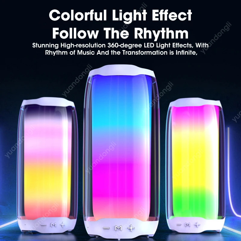 

TWS Colorful Light Speaker Portable Bluetooth Outdoor Loundspeaker Subwoofer FM Radio Sound Dazzling LED Lights Desktop Card