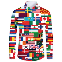 patchwork flag pattern new long sleeved shirt hommefemme 3d print funny casual fall streetwear harajuku button shirt wholesale