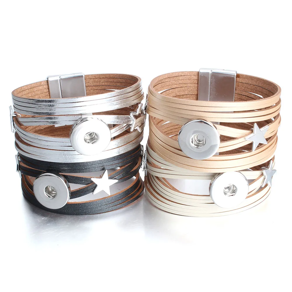 Новые ювелирные изделия звезда очарование кожаный с кнопкой браслет богемный