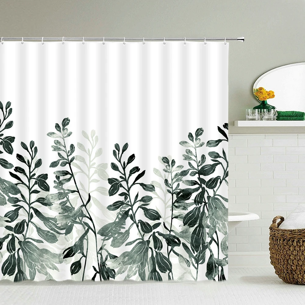 

Waterproof Shower Curtain with 12 Hooks Fresh Flowers Leaf Plant Printed Bath Curtains Polyester Cloth Bathroom Accessories
