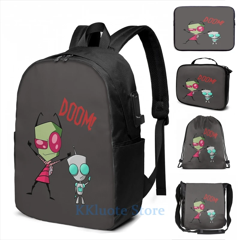 Забавная графическая печать Invader Zim & girdoom! Рюкзак с USB-зарядкой для мужчин и