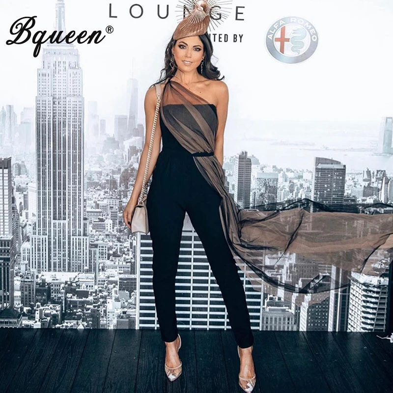 Женский комбинезон без рукавов Bqueen вечерние кантный с открытой спиной и