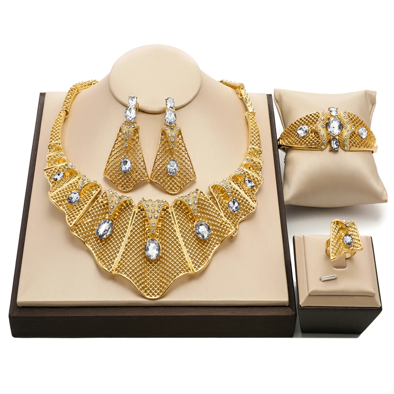 

2021 Exquisite Dubai Gold Colorful Jewelry Set Nigerian Wedding woman accessories jewelry set African Beads costume Jewelry Set