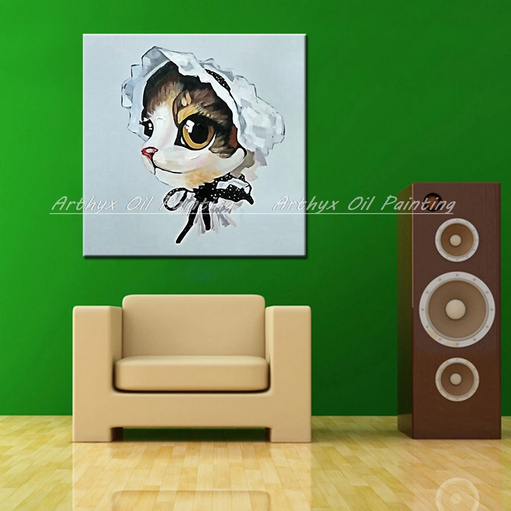 Картины Arthyx ручная роспись мультяшный Кот животные картины маслом на холсте