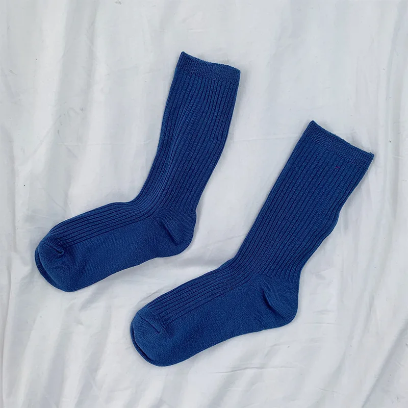 deep blue SP&CITY, корейские, мерсеризованные, одноцветные носки, женские, цветные, короткие носки, лаконичные, вязаные, хлопковые, женские носки, Harajuku Meias, осенние носки - Цвет: deep blue