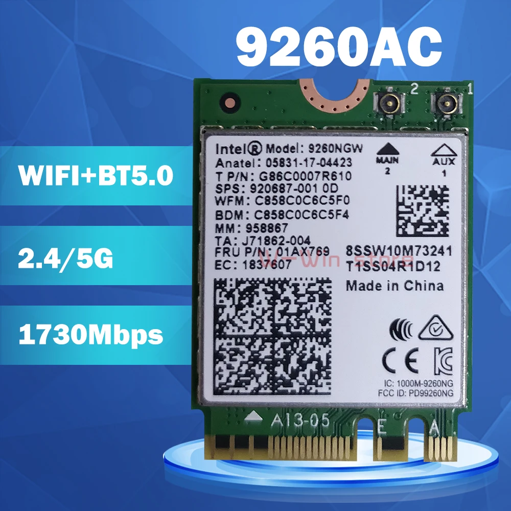 

Wifi Card For Intel Dual Band AC 9260 9260NGW 9260AC 1.73Gbps NGFF Key A E 802.11ac Bluetooth 5.0 for Windows 10 Wifi Card