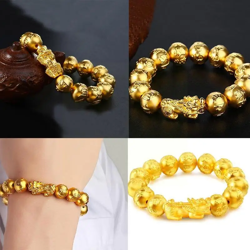 

Gold Jewelry Fashion Couples Lucky Pixiu Bracelet Brass Jewelry Plated Gold T0P2