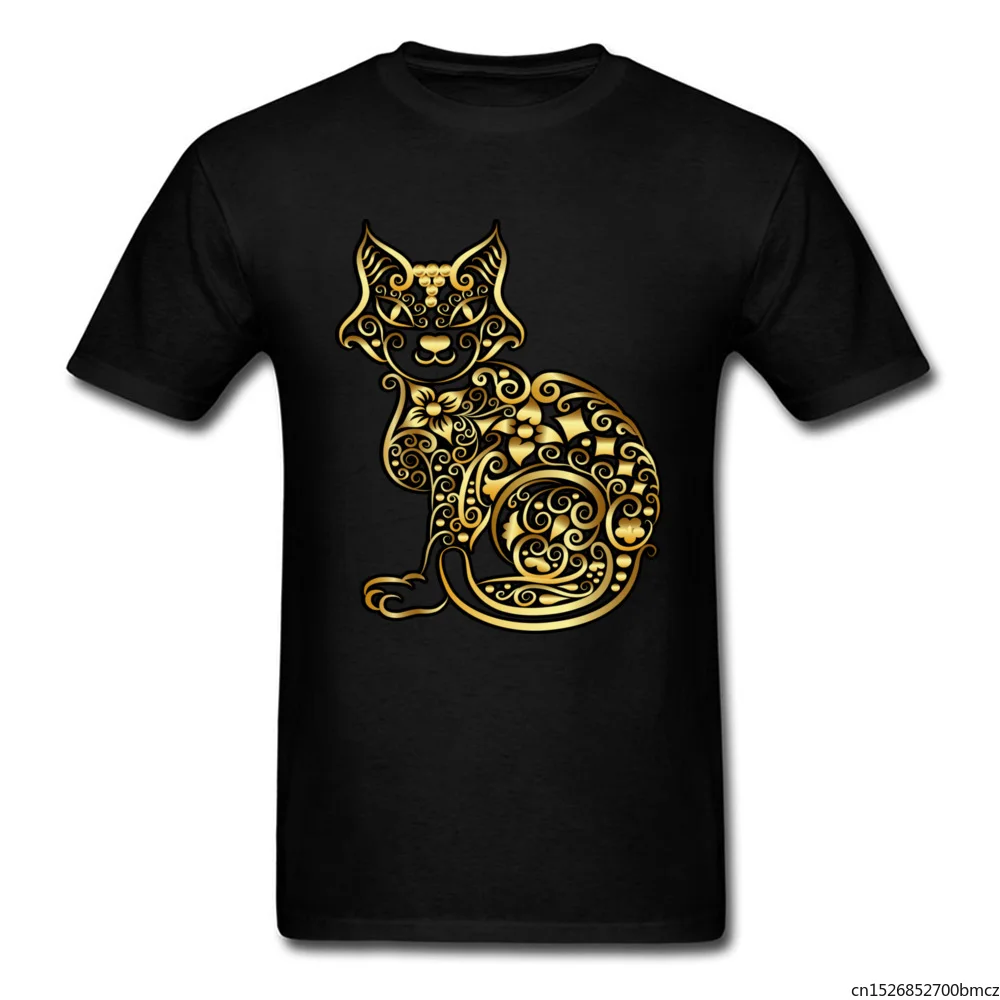

Golden Cat Tshirts Steampunk Coupons Women's Lovers Day Tops T Shirt Women Round Neck Lycra Clothes Sweatshirts