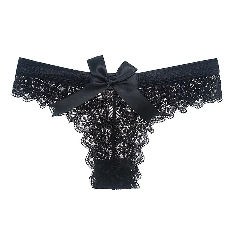 

Sexy Lace Women Thongs Bow Panties Hollow Underwear Transparent Low Waist Mesh Panties Seamless Lingerie Briefs