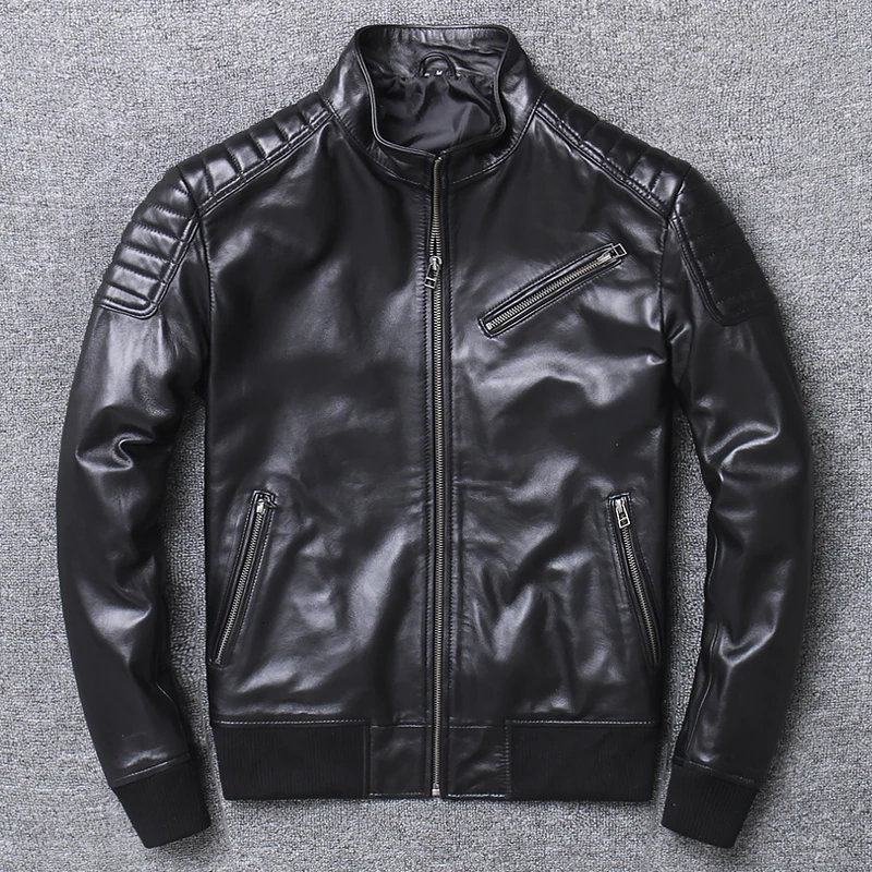 

Men Pilot Sheepskin Real Leather Jacket Slim Short Aviation Motorcycle Genuine Leather Bomber Jacket Large Size 4XL Flight Coats